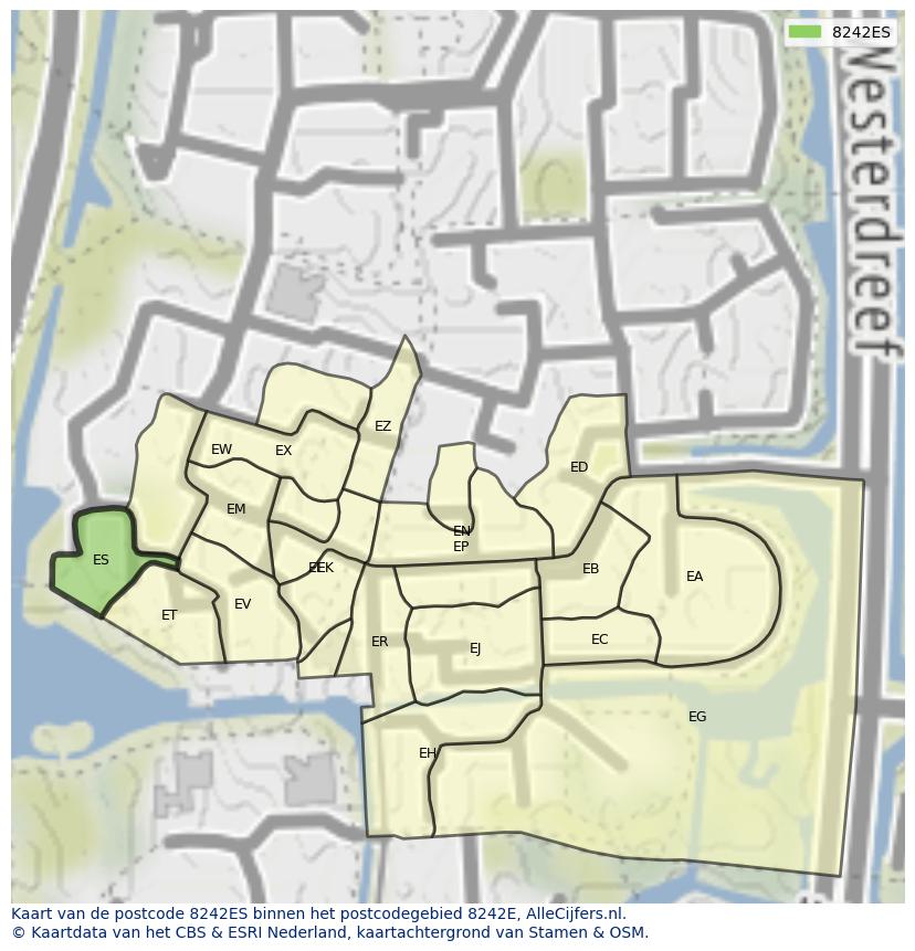 Afbeelding van het postcodegebied 8242 ES op de kaart.