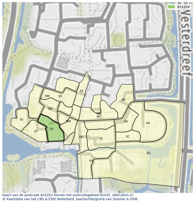 Afbeelding van het postcodegebied 8242 EV op de kaart.
