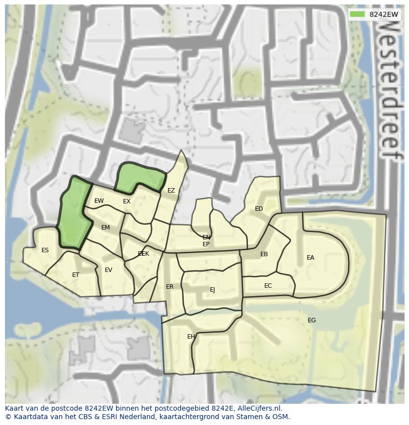 Afbeelding van het postcodegebied 8242 EW op de kaart.