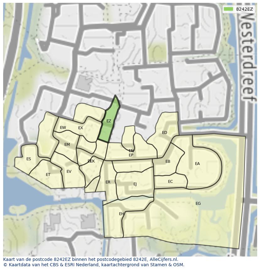 Afbeelding van het postcodegebied 8242 EZ op de kaart.