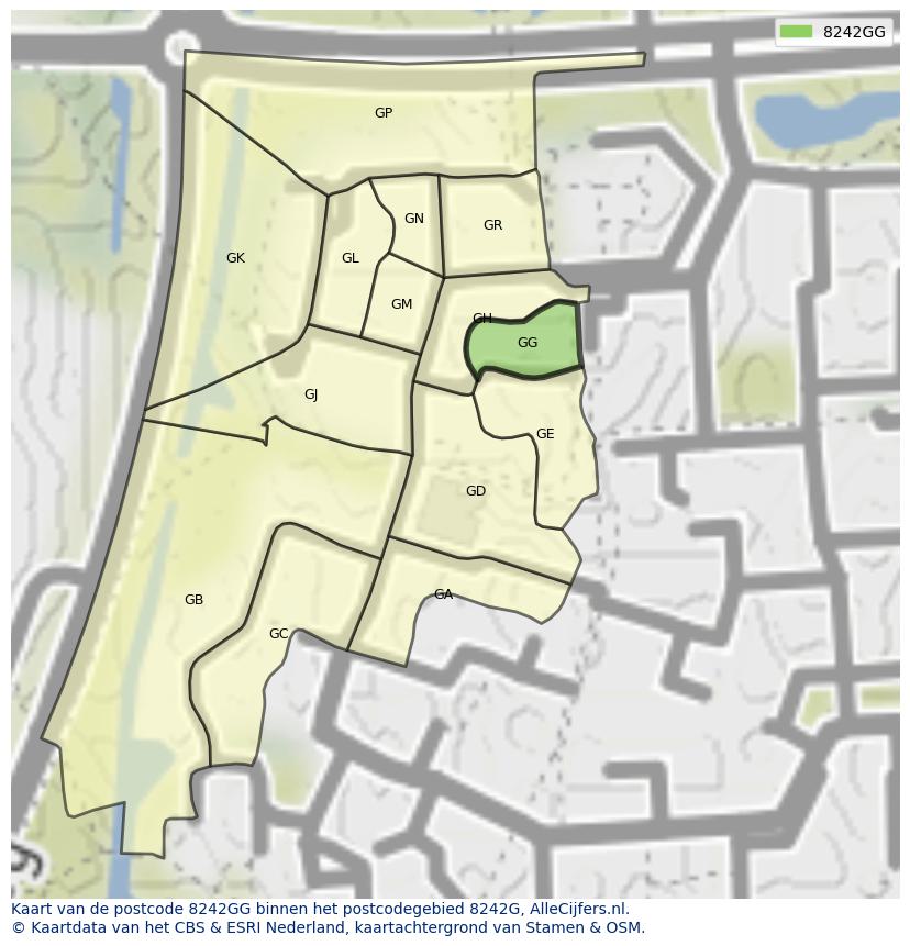 Afbeelding van het postcodegebied 8242 GG op de kaart.