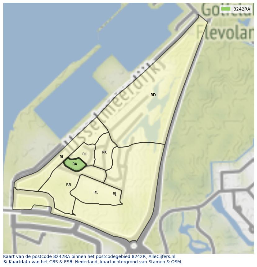 Afbeelding van het postcodegebied 8242 RA op de kaart.