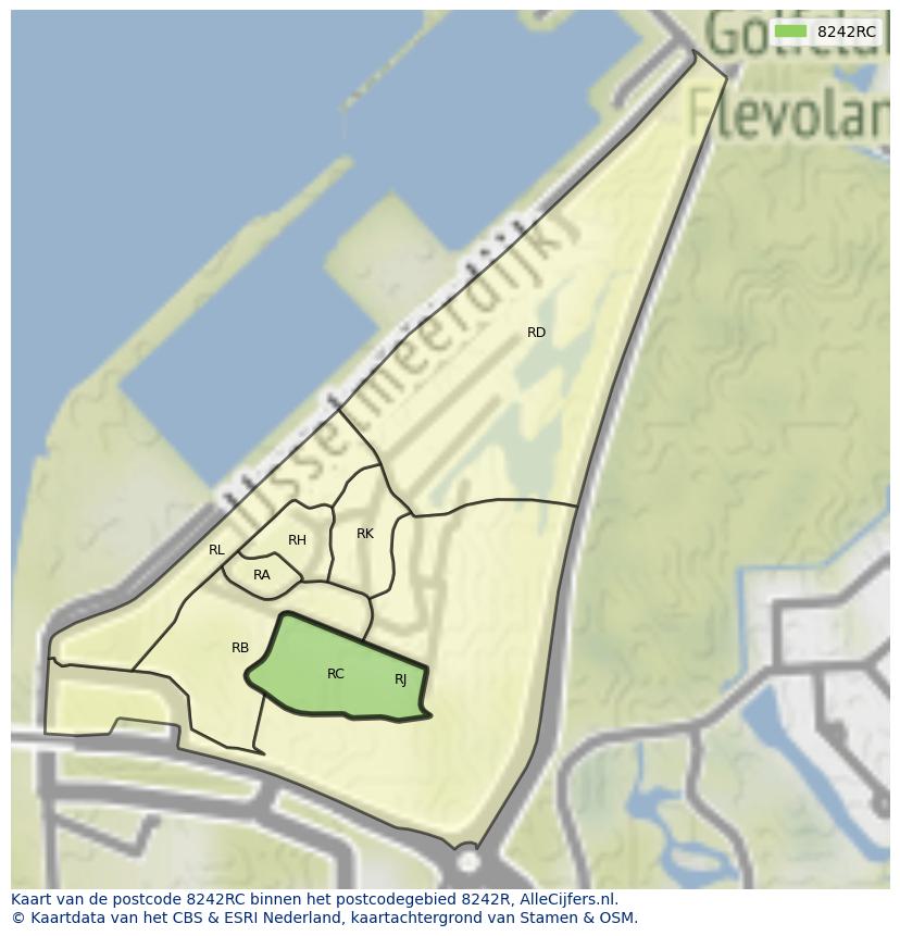 Afbeelding van het postcodegebied 8242 RC op de kaart.