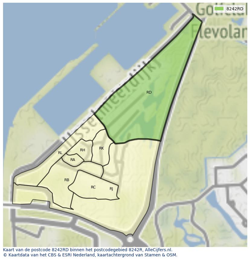 Afbeelding van het postcodegebied 8242 RD op de kaart.