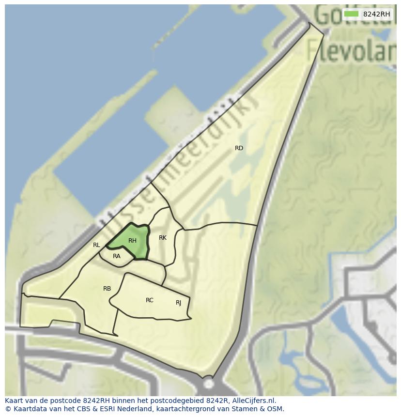Afbeelding van het postcodegebied 8242 RH op de kaart.