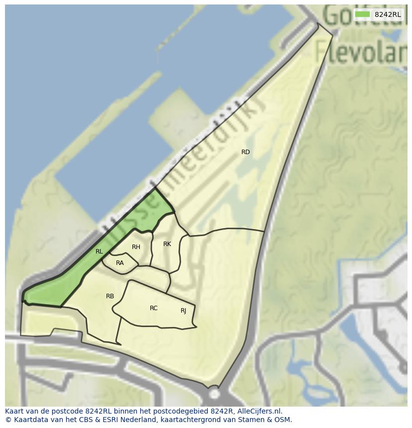 Afbeelding van het postcodegebied 8242 RL op de kaart.