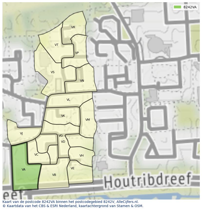 Afbeelding van het postcodegebied 8242 VA op de kaart.