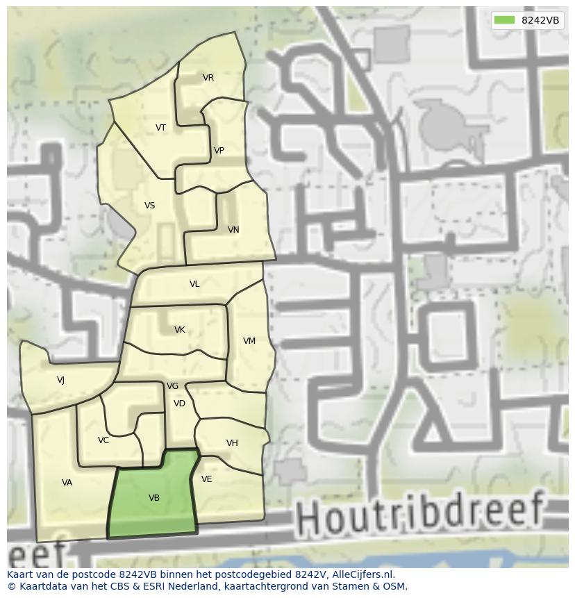 Afbeelding van het postcodegebied 8242 VB op de kaart.