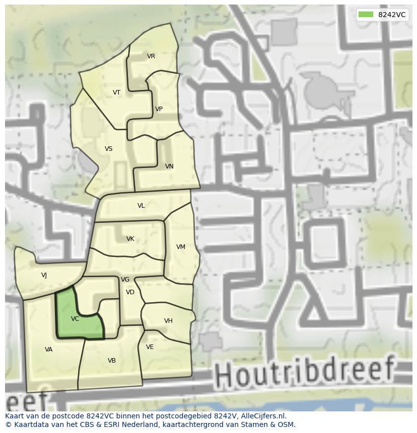 Afbeelding van het postcodegebied 8242 VC op de kaart.