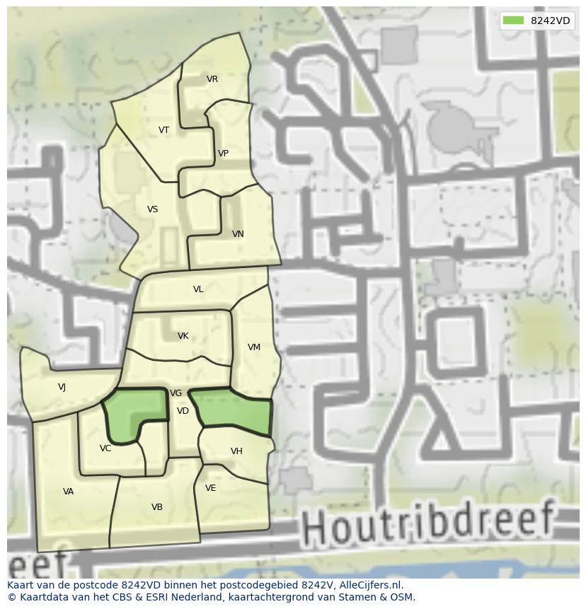 Afbeelding van het postcodegebied 8242 VD op de kaart.