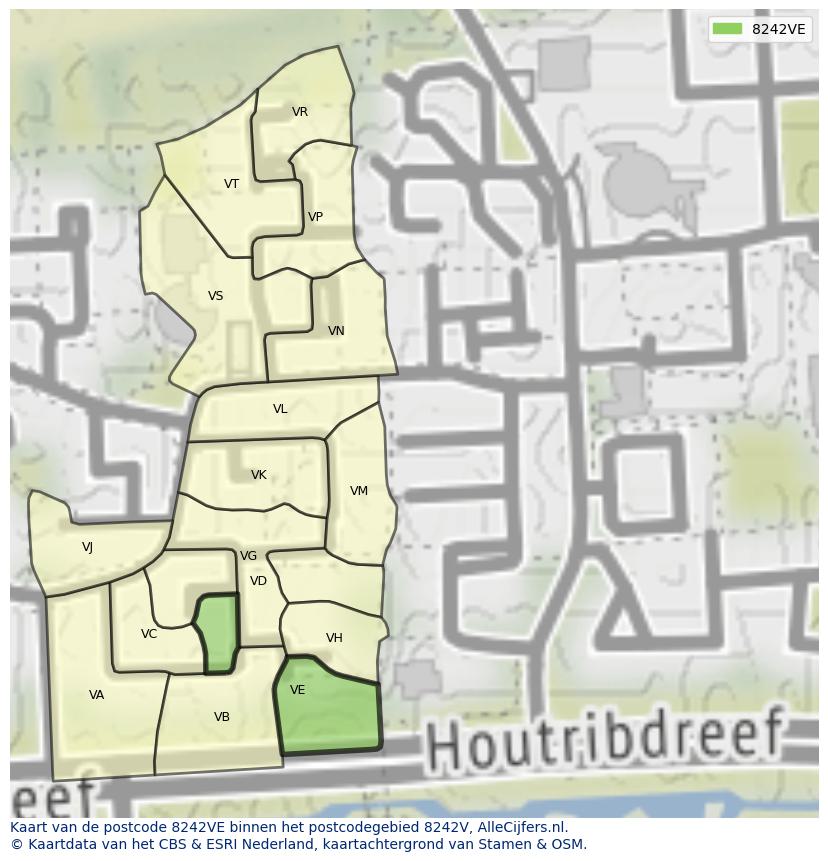 Afbeelding van het postcodegebied 8242 VE op de kaart.