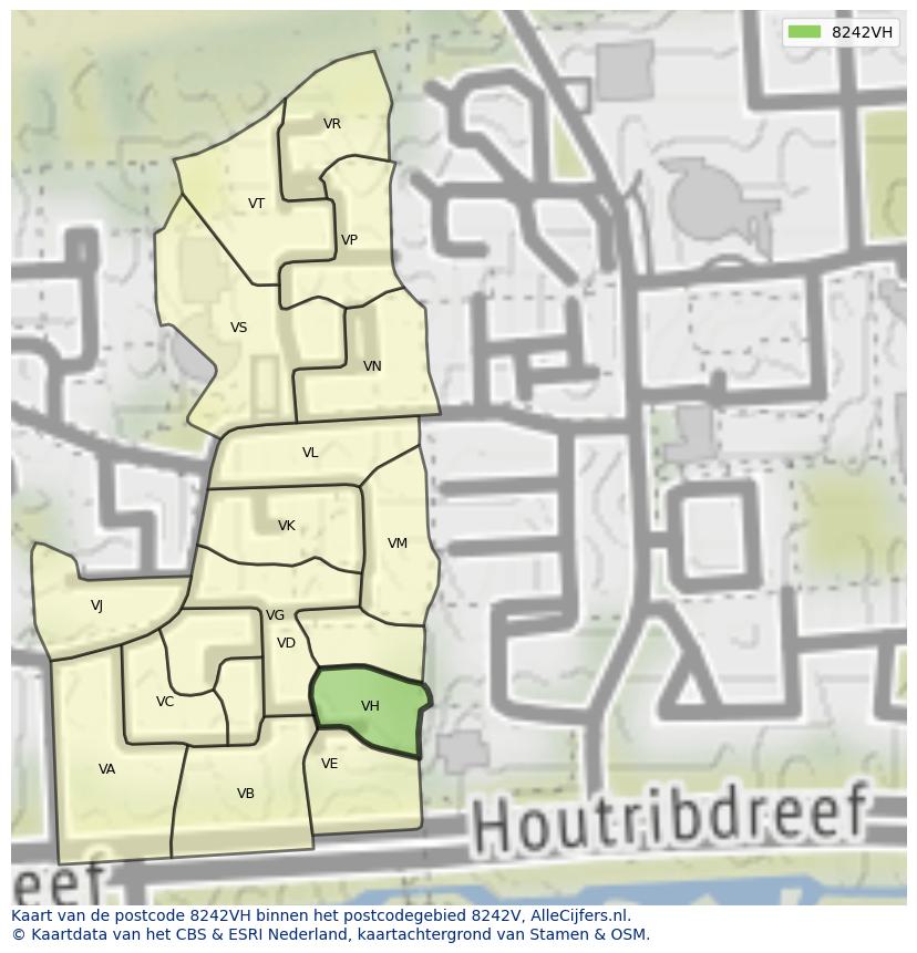 Afbeelding van het postcodegebied 8242 VH op de kaart.