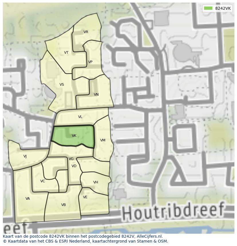 Afbeelding van het postcodegebied 8242 VK op de kaart.