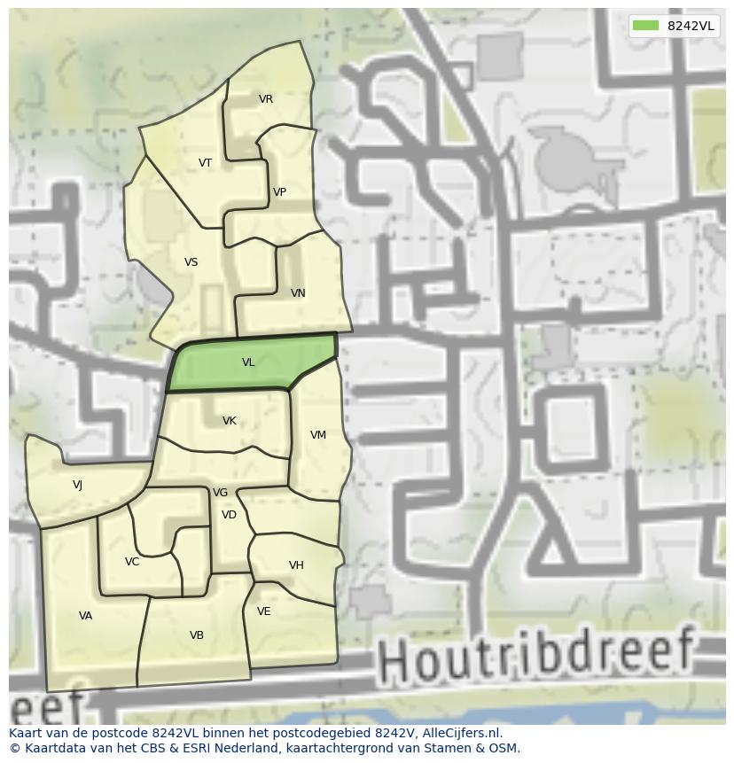 Afbeelding van het postcodegebied 8242 VL op de kaart.