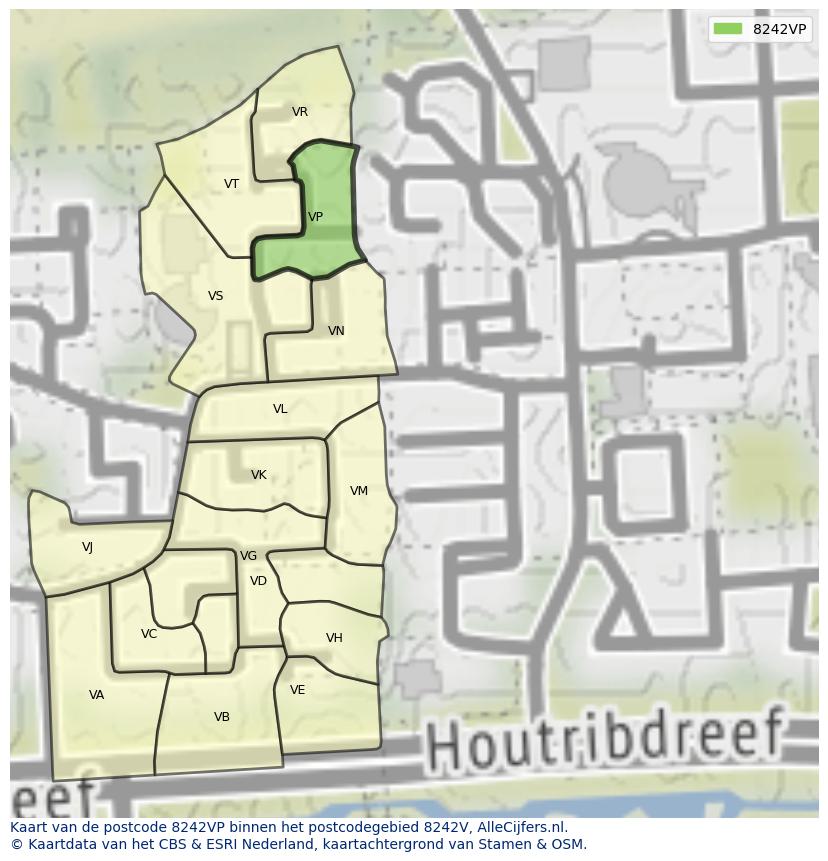 Afbeelding van het postcodegebied 8242 VP op de kaart.