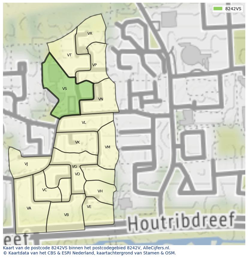 Afbeelding van het postcodegebied 8242 VS op de kaart.
