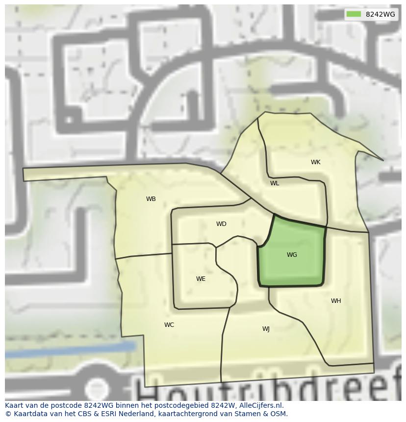 Afbeelding van het postcodegebied 8242 WG op de kaart.