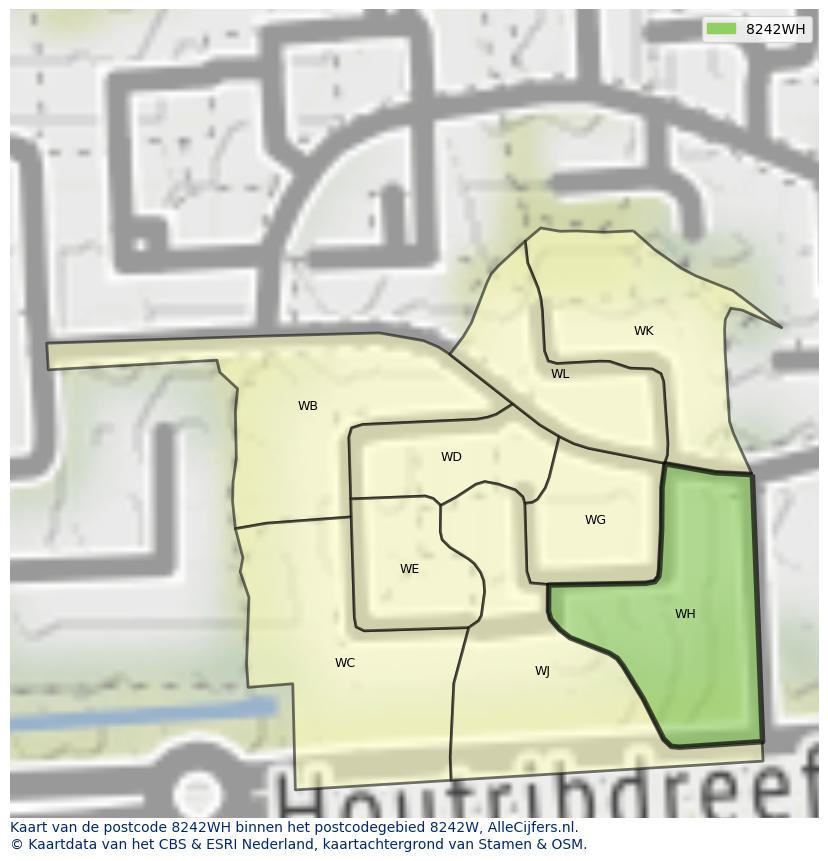Afbeelding van het postcodegebied 8242 WH op de kaart.