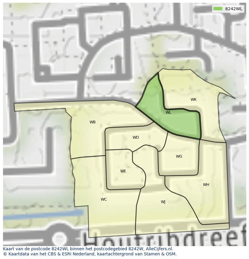 Afbeelding van het postcodegebied 8242 WL op de kaart.