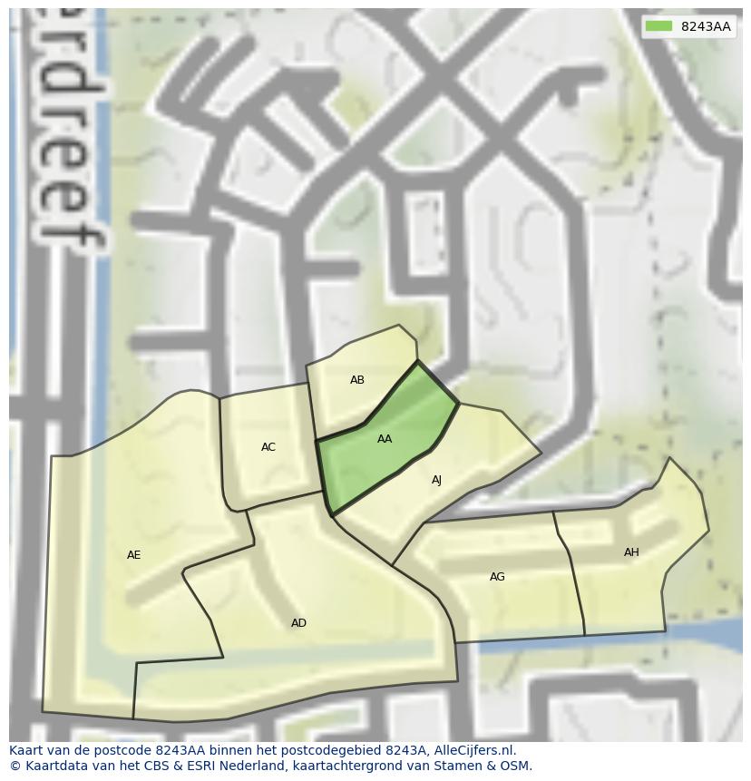 Afbeelding van het postcodegebied 8243 AA op de kaart.