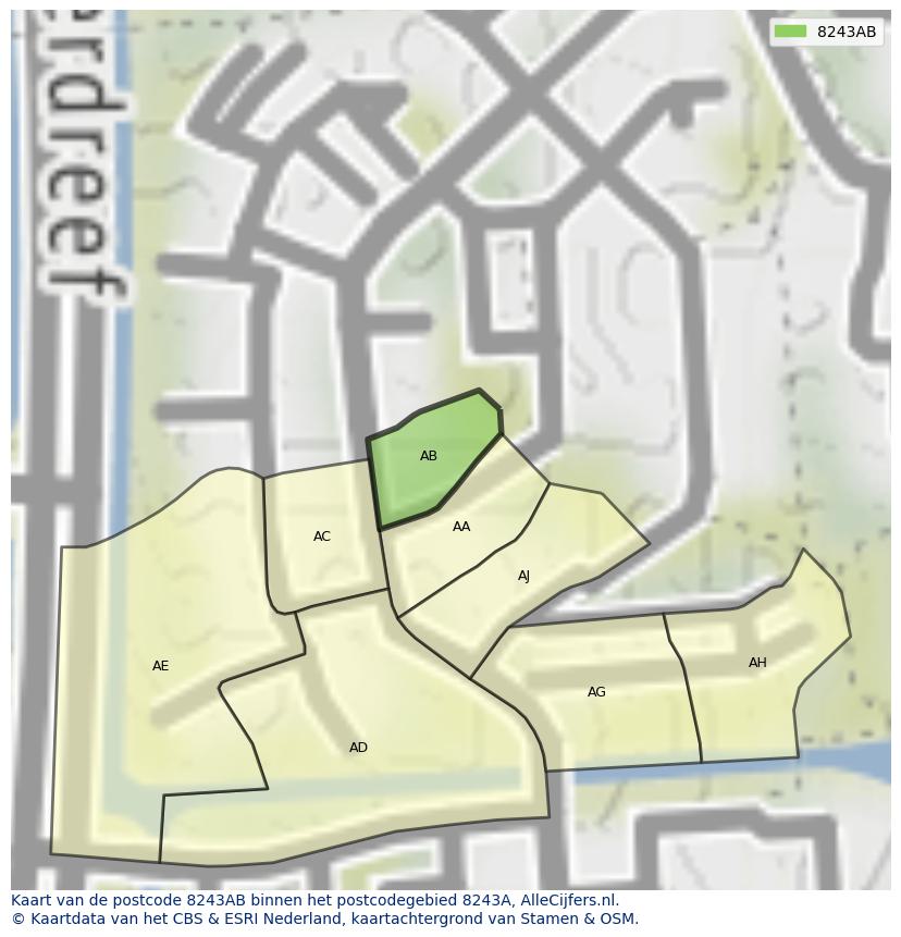 Afbeelding van het postcodegebied 8243 AB op de kaart.
