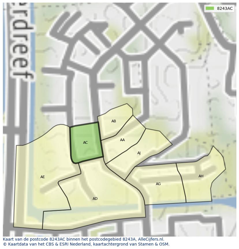 Afbeelding van het postcodegebied 8243 AC op de kaart.