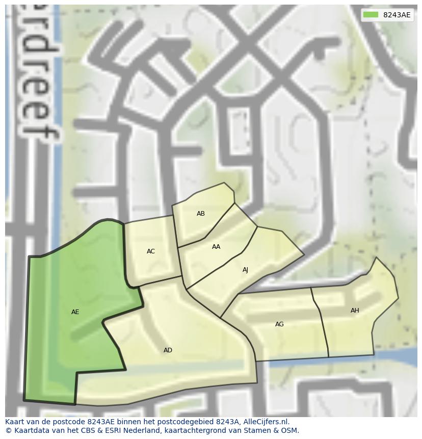 Afbeelding van het postcodegebied 8243 AE op de kaart.