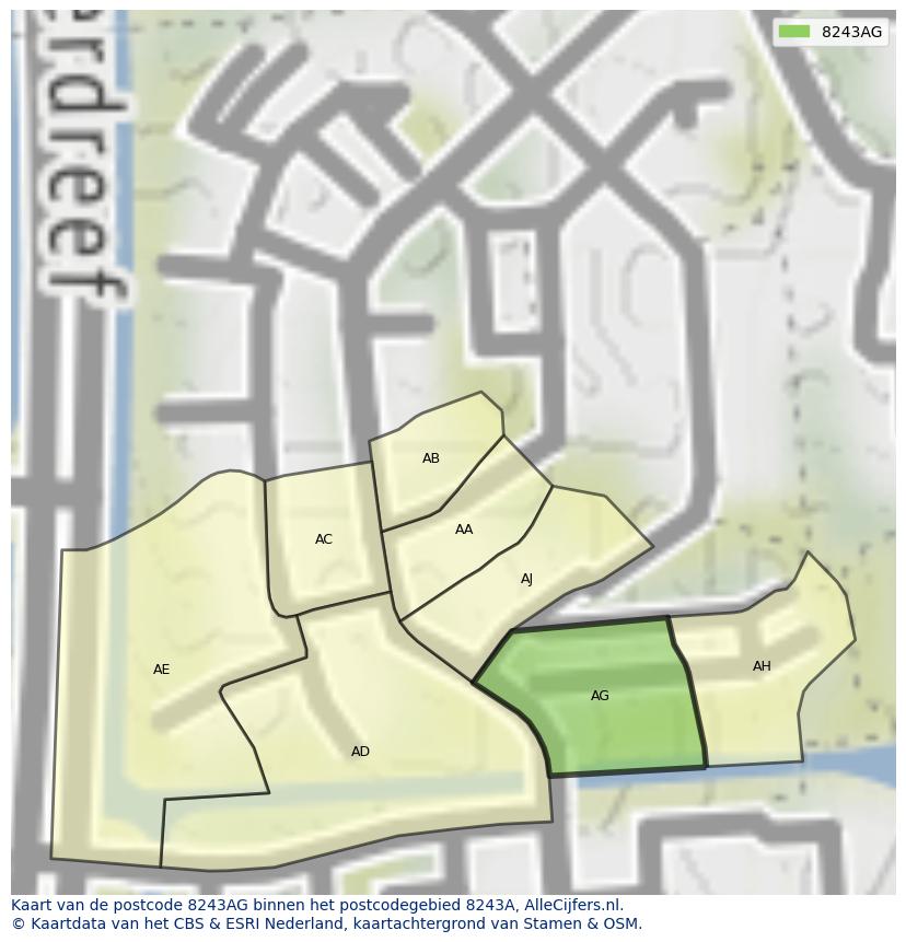 Afbeelding van het postcodegebied 8243 AG op de kaart.