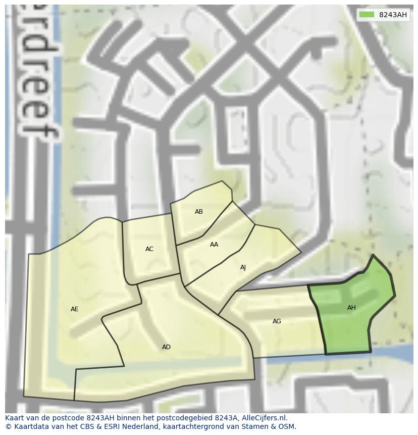 Afbeelding van het postcodegebied 8243 AH op de kaart.