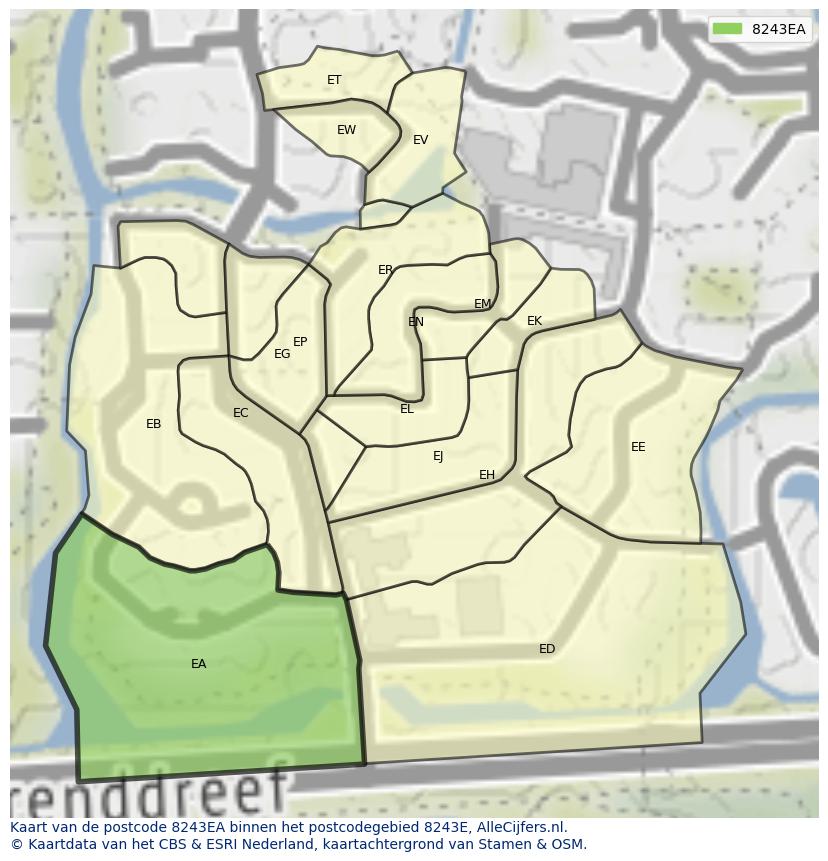 Afbeelding van het postcodegebied 8243 EA op de kaart.