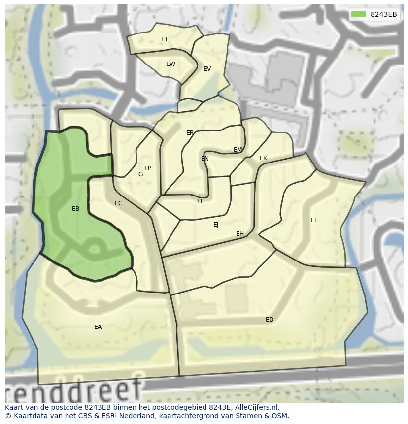 Afbeelding van het postcodegebied 8243 EB op de kaart.