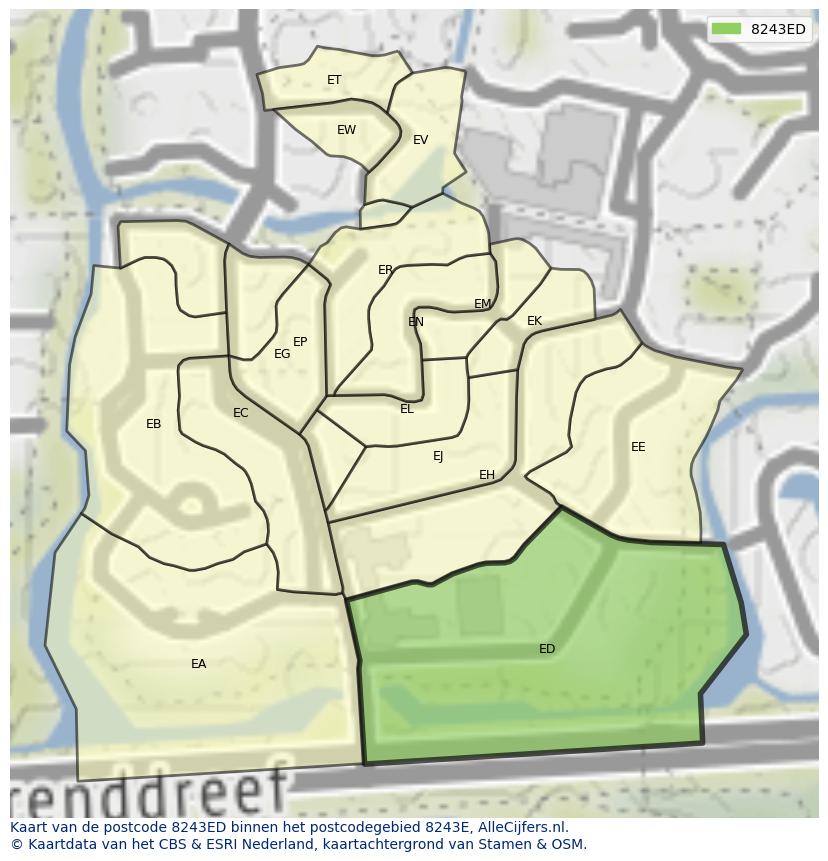 Afbeelding van het postcodegebied 8243 ED op de kaart.