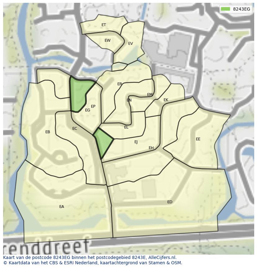 Afbeelding van het postcodegebied 8243 EG op de kaart.