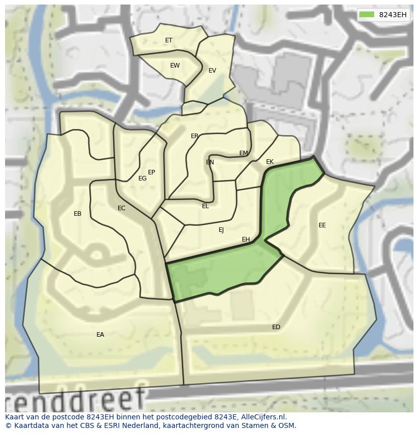 Afbeelding van het postcodegebied 8243 EH op de kaart.