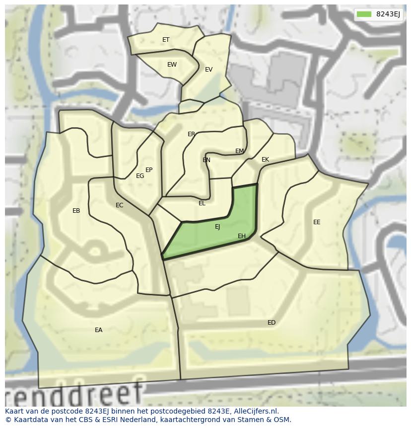 Afbeelding van het postcodegebied 8243 EJ op de kaart.