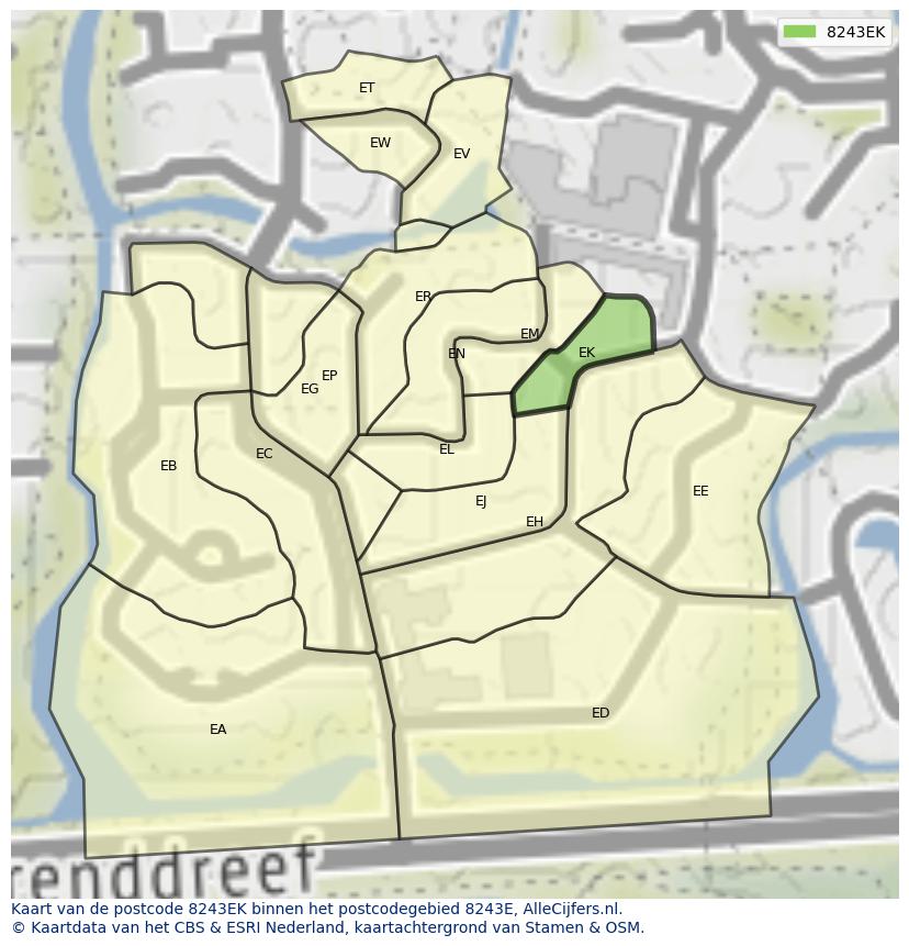 Afbeelding van het postcodegebied 8243 EK op de kaart.