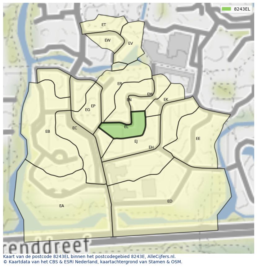 Afbeelding van het postcodegebied 8243 EL op de kaart.