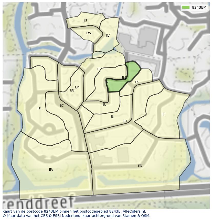 Afbeelding van het postcodegebied 8243 EM op de kaart.