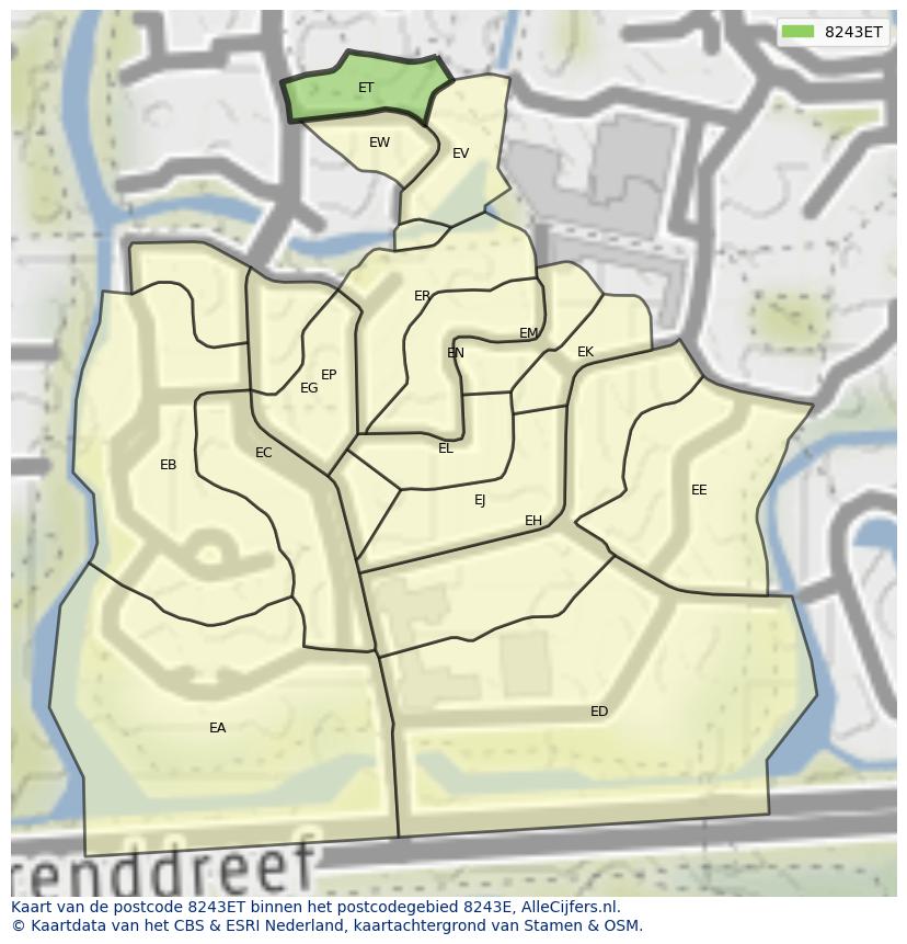 Afbeelding van het postcodegebied 8243 ET op de kaart.