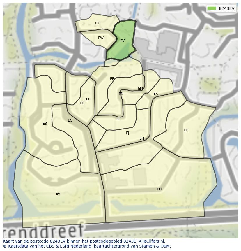 Afbeelding van het postcodegebied 8243 EV op de kaart.