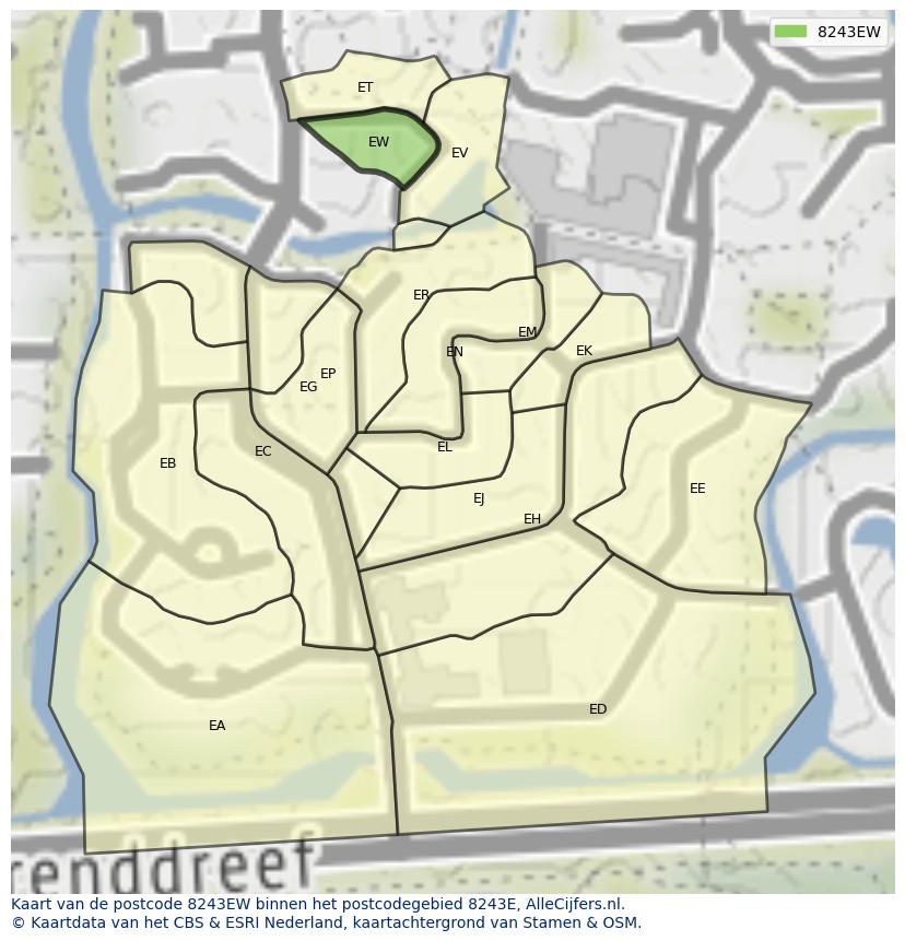 Afbeelding van het postcodegebied 8243 EW op de kaart.
