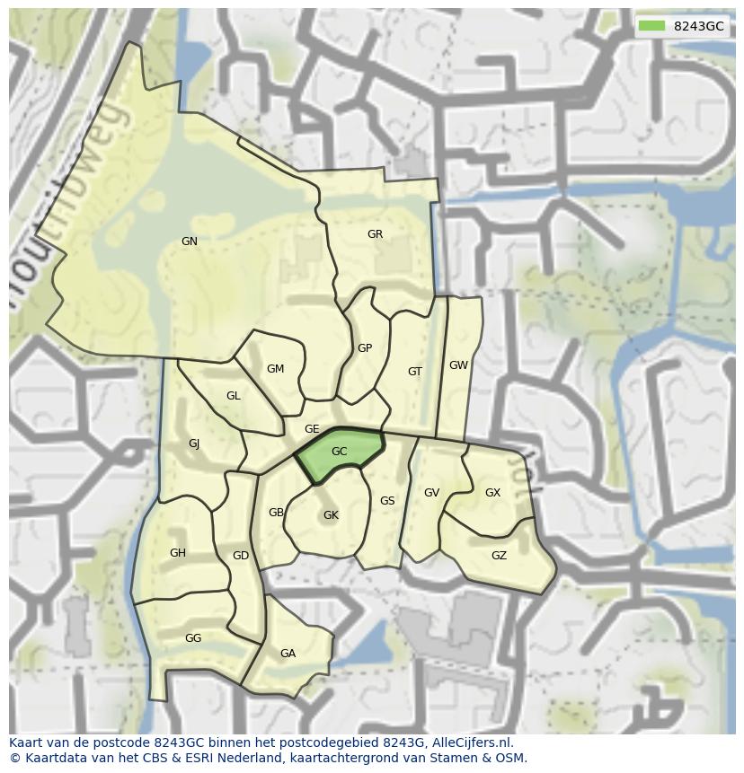 Afbeelding van het postcodegebied 8243 GC op de kaart.