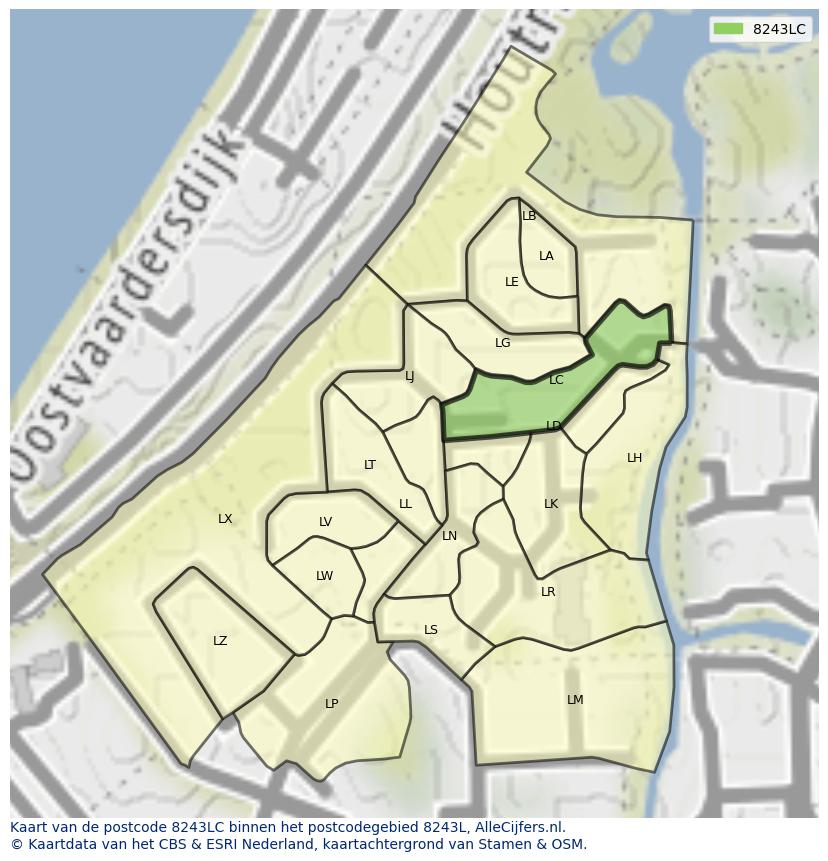 Afbeelding van het postcodegebied 8243 LC op de kaart.
