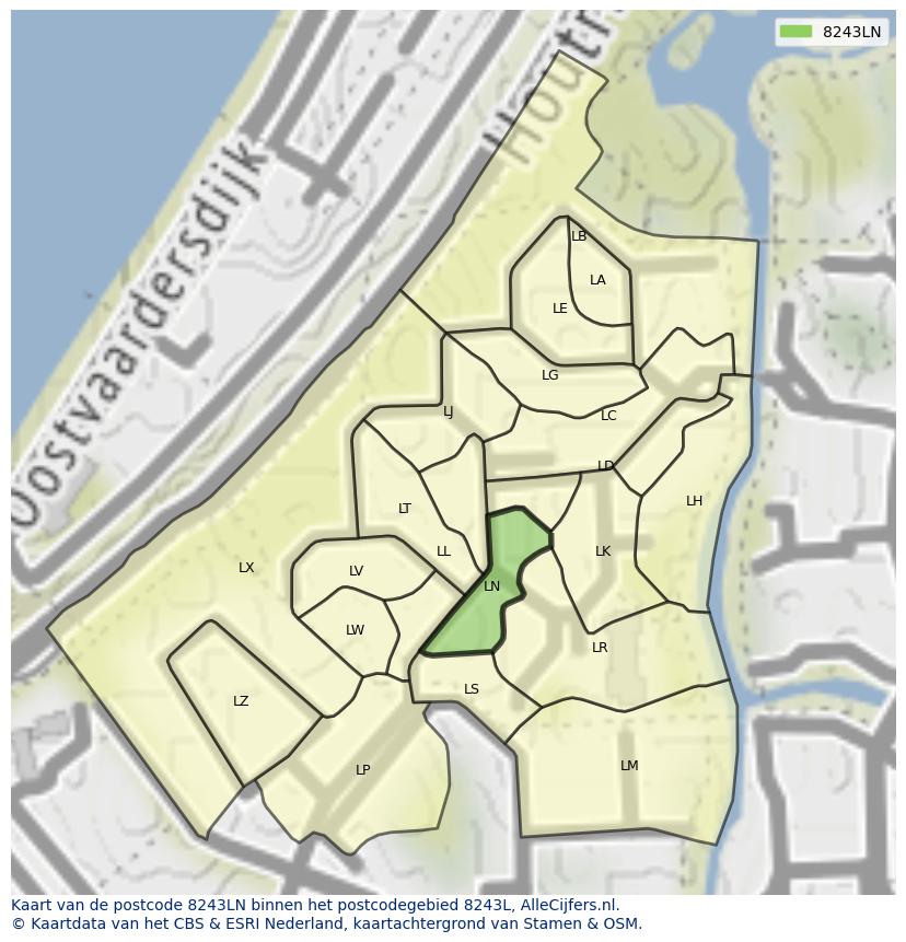 Afbeelding van het postcodegebied 8243 LN op de kaart.