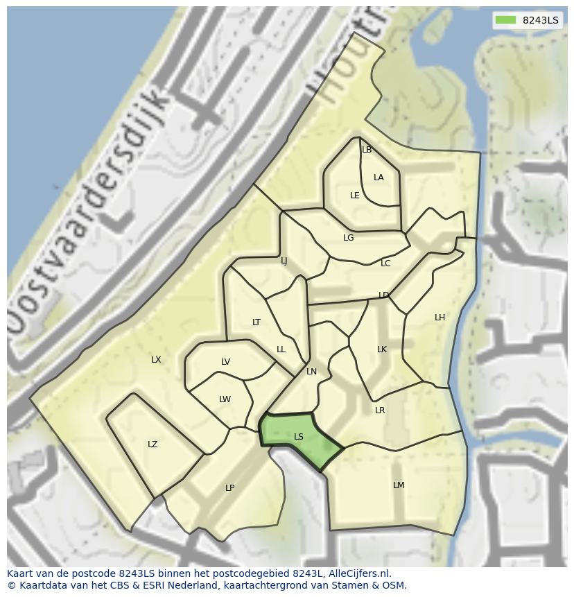Afbeelding van het postcodegebied 8243 LS op de kaart.