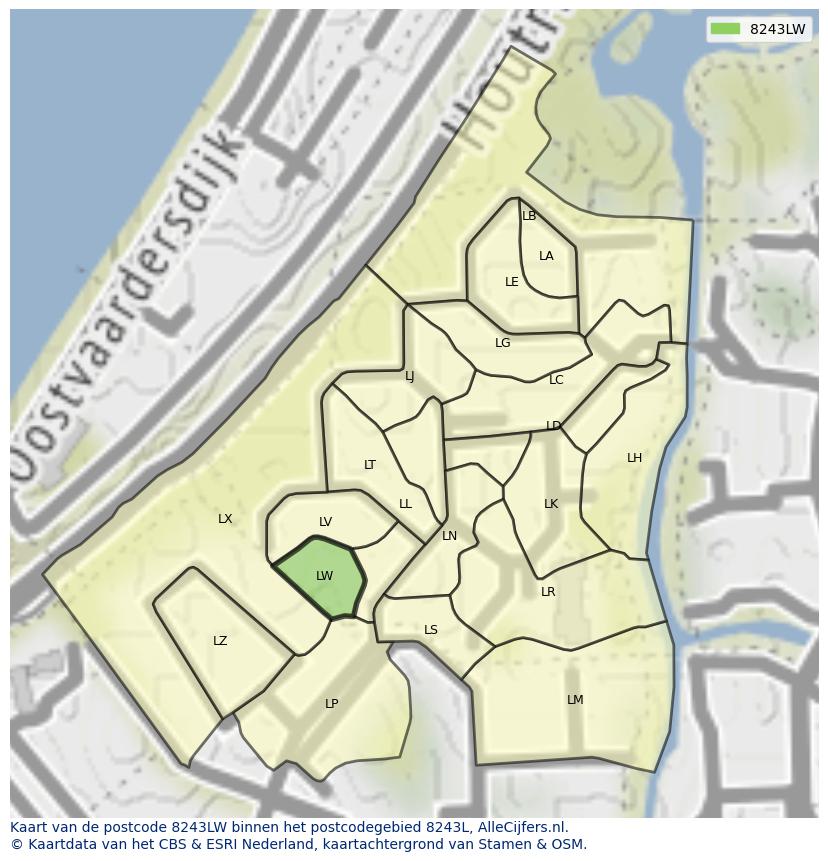 Afbeelding van het postcodegebied 8243 LW op de kaart.