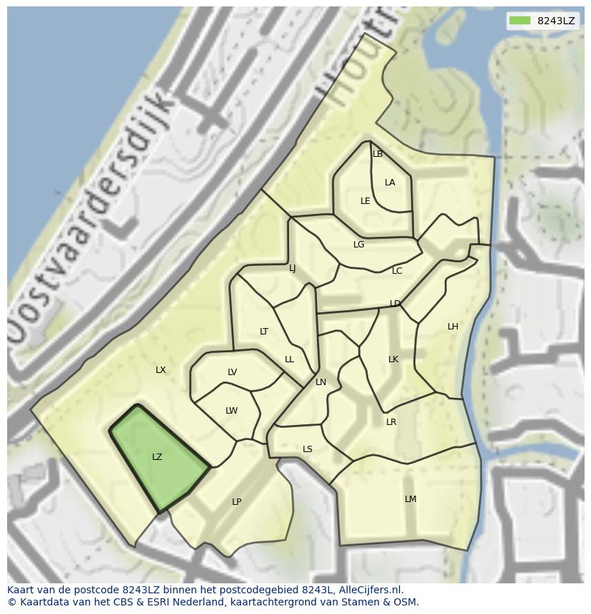 Afbeelding van het postcodegebied 8243 LZ op de kaart.