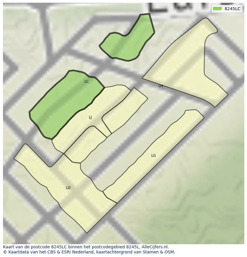 Afbeelding van het postcodegebied 8245 LC op de kaart.