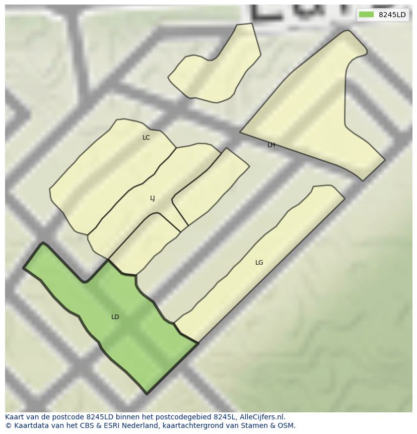 Afbeelding van het postcodegebied 8245 LD op de kaart.