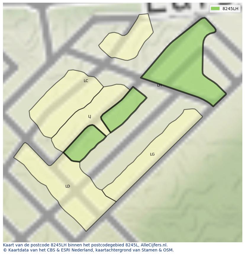 Afbeelding van het postcodegebied 8245 LH op de kaart.